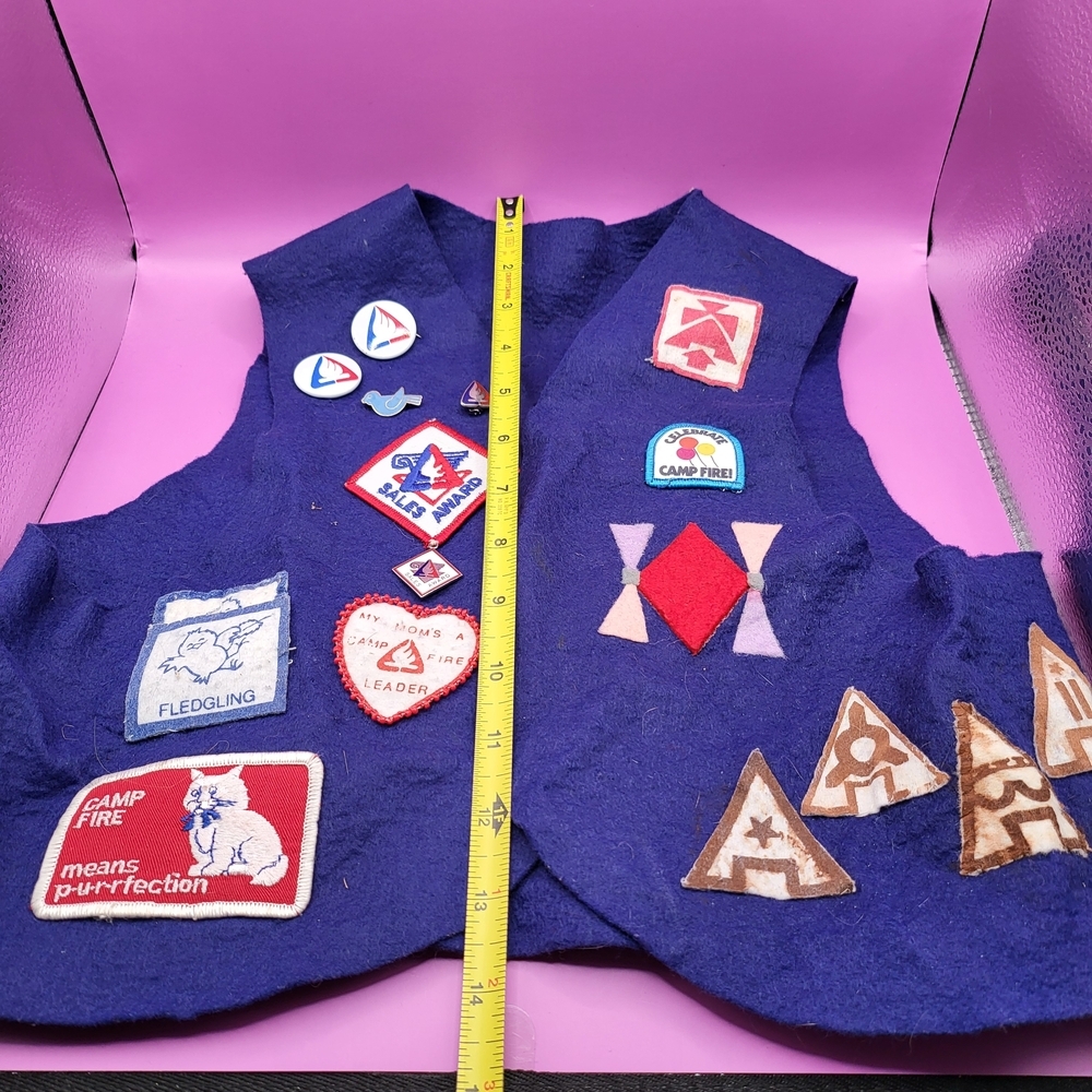 Vintage Camp Fire Girls Blue Bird Vest with Patches Oklahoma - Picture 2 of 3